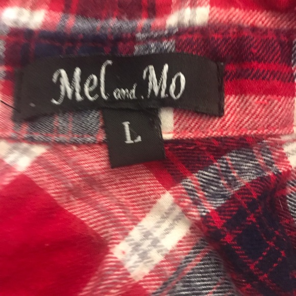 Mel & Mo Red & Blue Flannel Button up Large - Picture 2 of 4
